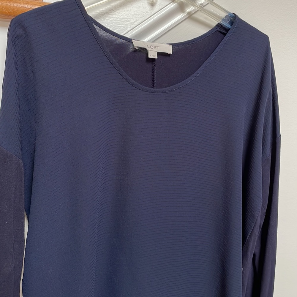Loft Mixed Media Navy Blouse - Picture 4 of 13